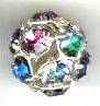 1 10mm Round Silver with Multi Pastel Tone Rhinestones